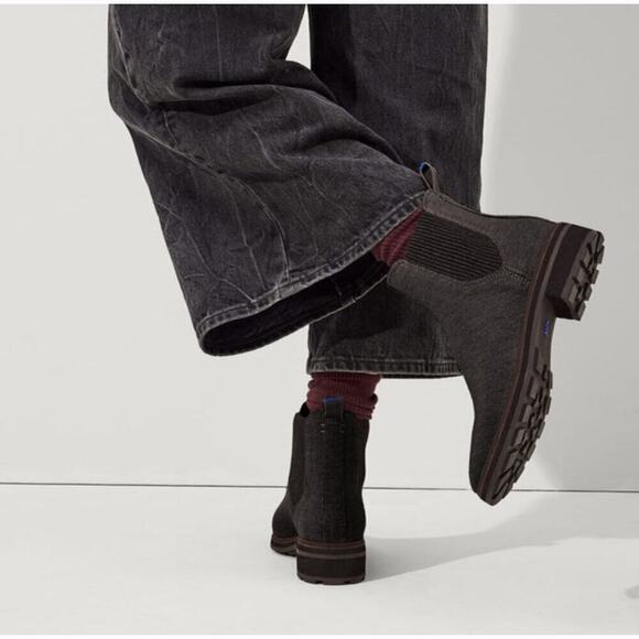 Rothy’s The Lug Boot Wool Waterproof Pull-On in Onyx Black Size 7 NWOB - Picture 1 of 11